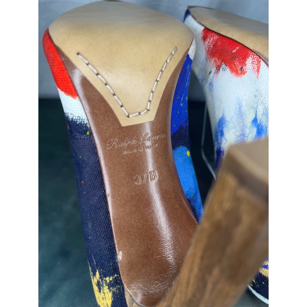 Ralph Lauren Purple Label Celia Abstract Art Pumps Italy Block Heel Size 37 US 7 - Picture 15 of 16